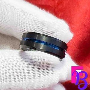Mens Tungsten Thin Blue Line Ring